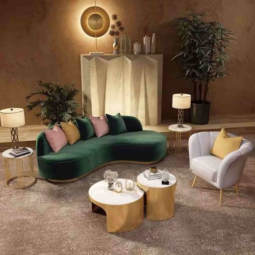 Sofá chenille/metal dourado - Image 4